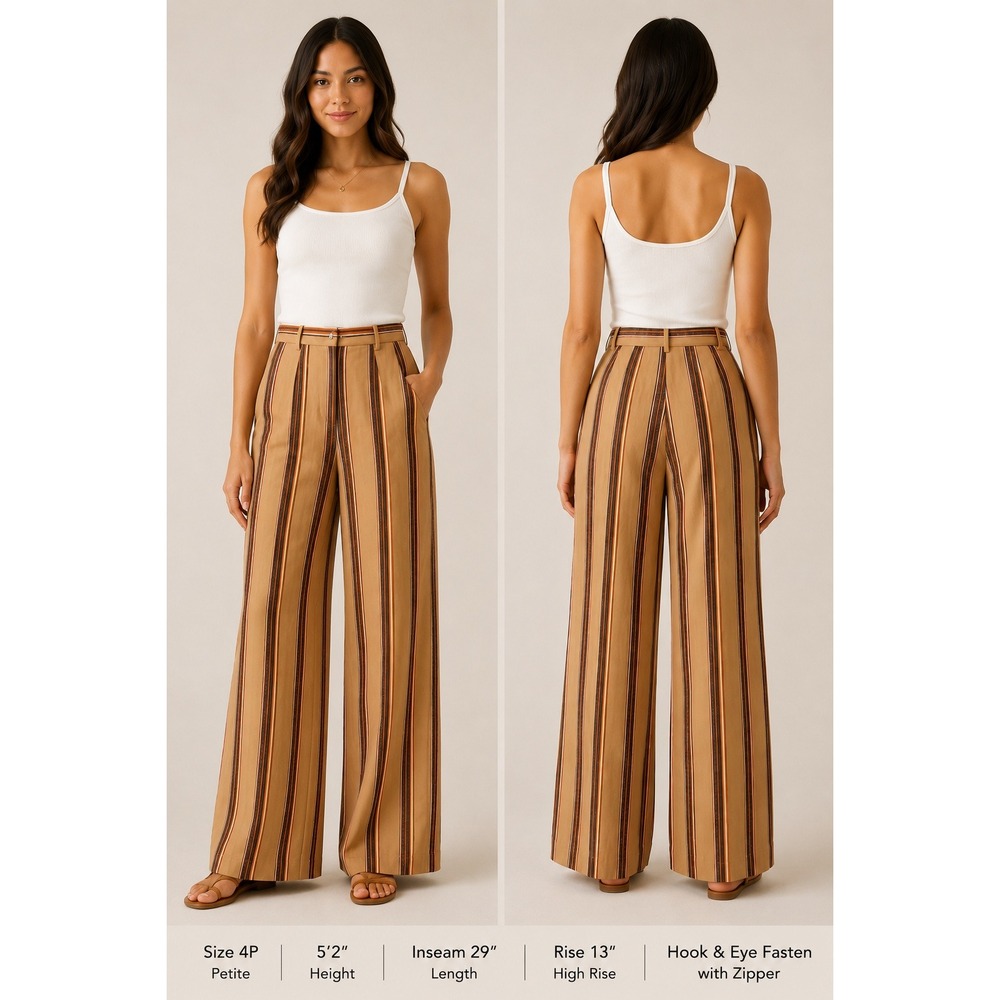 Y2K Wide Leg Linen Blend Pants Career Going Out Resortwear Striped 29x29 Size 4P